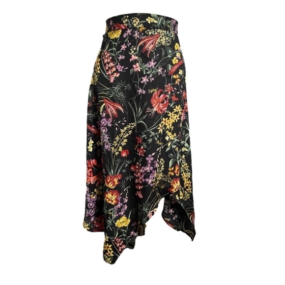 H&M Dark Floral Lillies Asymmetric Flowy Skirt - 8/M - Picture 3 of 7